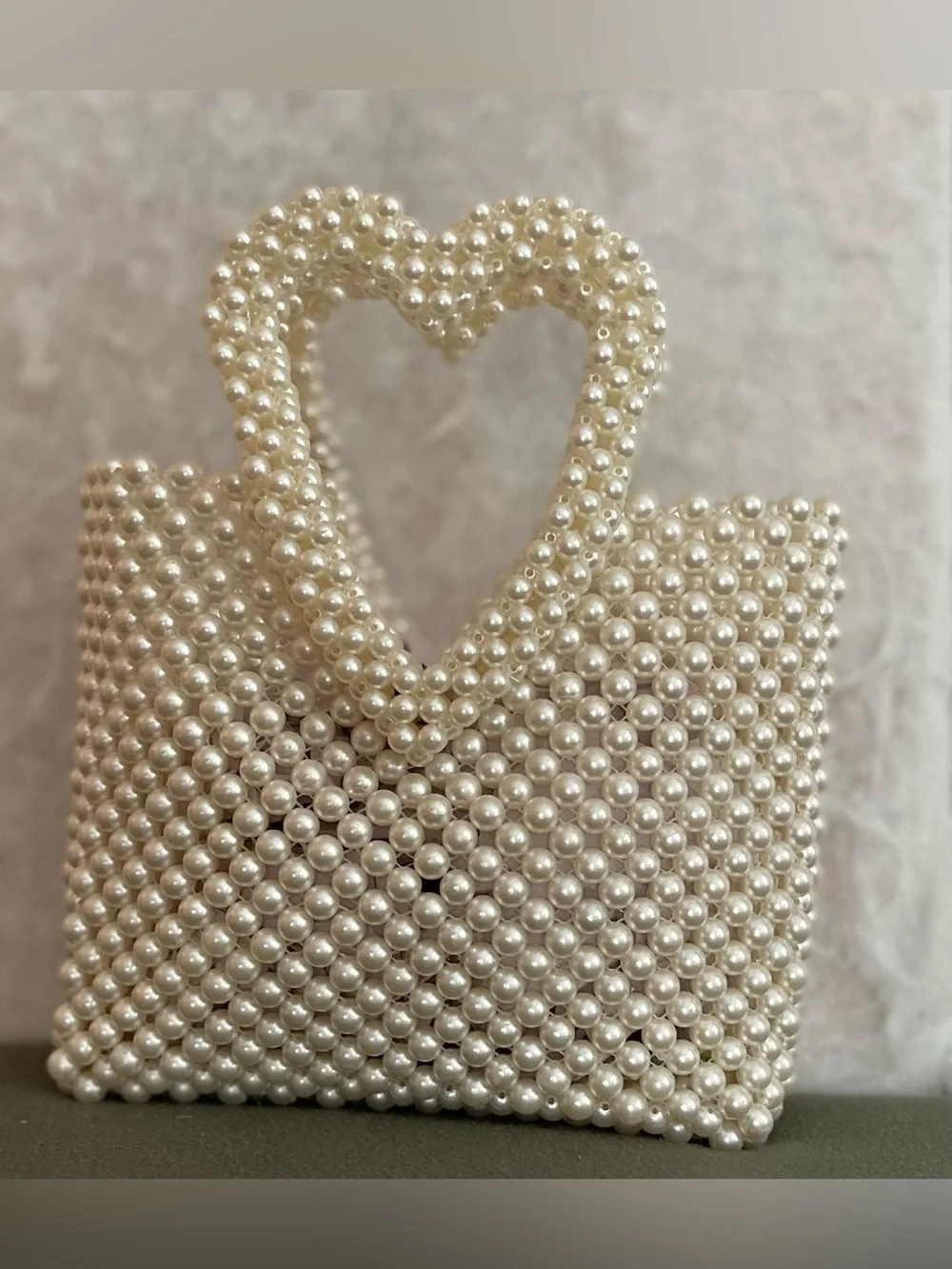 New Day brand pearl heart beaded mini tote handbag (SKU781)